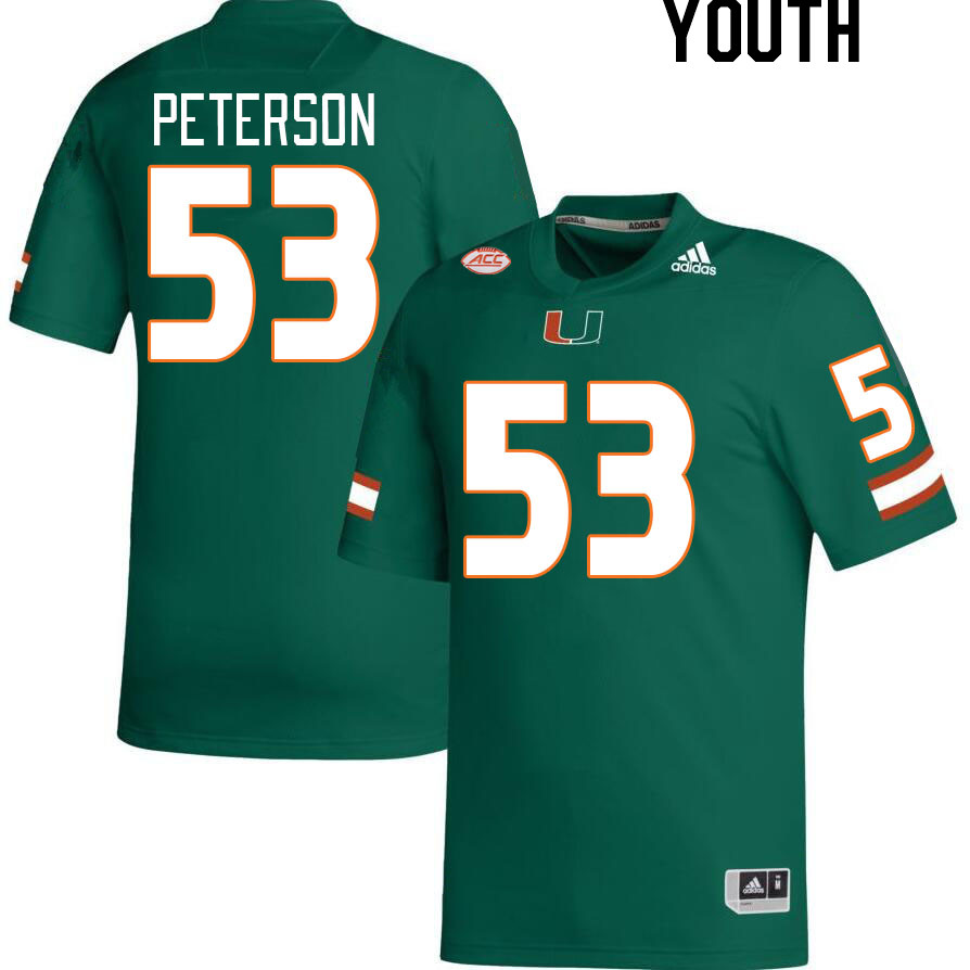 Youth #53 Lucas Peterson Miami Hurricanes College Football Jerseys Stitched-Green